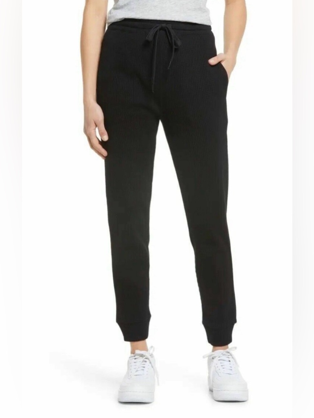 Reformation Monte Plush Drawstring Jogger Pants Sz S Loungewear Black Cozy Fuzzy
